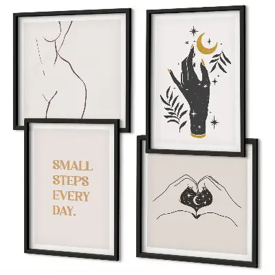 Paveikslų kompozicija ant sienos minimalistinės boho stiliaus iliustracijos