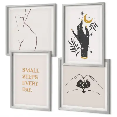 Paveikslų kompozicija ant sienos minimalistinės boho stiliaus iliustracijos
