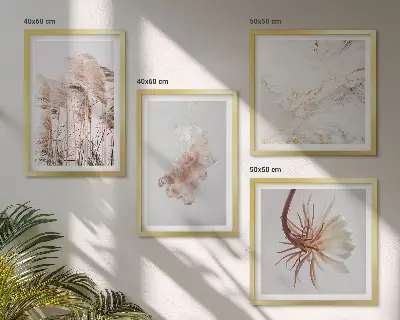 Daugiadalis paveikslas su rėmu elegantiškas žolės, gėlių ir marmuro motyvas