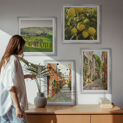 4 paveikslų rinkinys su rėmais Žavingos citrinų žiedų gatvės