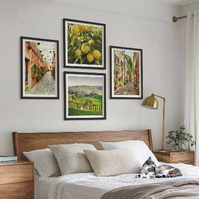 4 paveikslų rinkinys su rėmais Žavingos citrinų žiedų gatvės