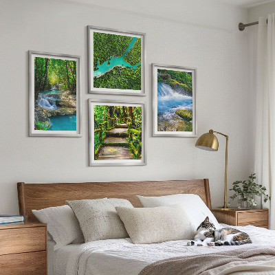 4 paveikslų rinkinys su rėmais Žali miškai, krištoliniai vandenys