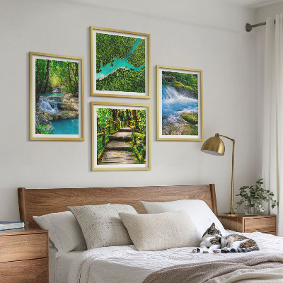 4 paveikslų rinkinys su rėmais Žali miškai, krištoliniai vandenys