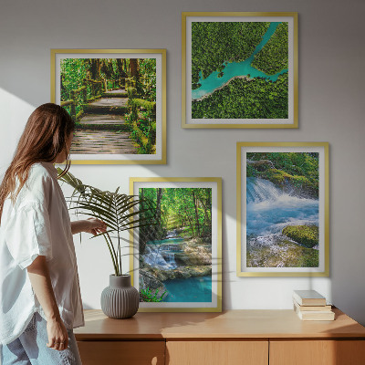 4 paveikslų rinkinys su rėmais Žali miškai, krištoliniai vandenys