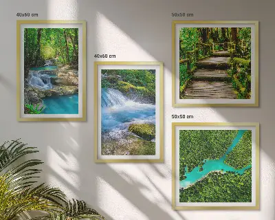 4 paveikslų rinkinys su rėmais žali miškai ir krištoliniai vandenys