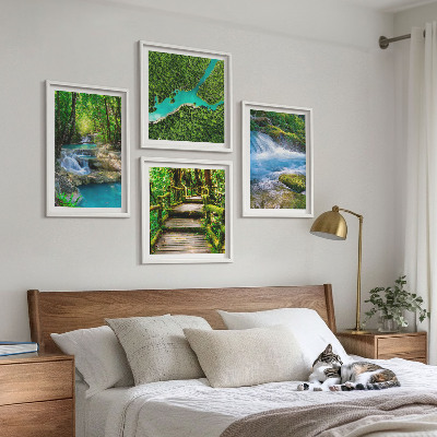 4 paveikslų rinkinys su rėmais Žali miškai, krištoliniai vandenys