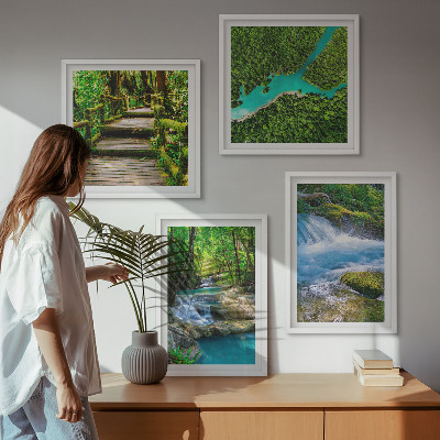 4 paveikslų rinkinys su rėmais Žali miškai, krištoliniai vandenys