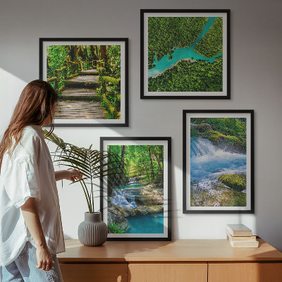 4 paveikslų rinkinys su rėmais Žali miškai, krištoliniai vandenys