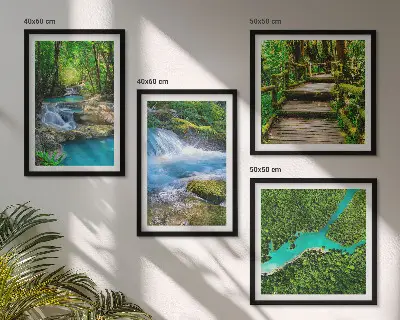 4 paveikslų rinkinys su rėmais žali miškai ir krištoliniai vandenys