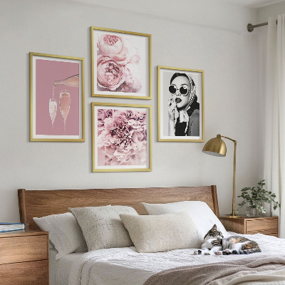 4 paveikslų rinkinys su rėmais Gėlės, bijūnai, rožės, elegancija