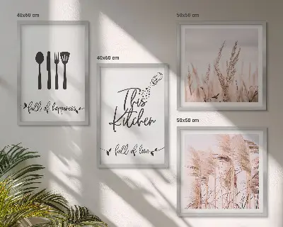 Paveikslų kompozicija ant sienos virtuvės boho stiliaus žolės su užrašu