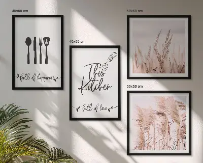 Paveikslų kompozicija ant sienos virtuvės boho stiliaus žolės su užrašu