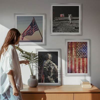 Paveikslų kompozicija ant sienos Amerikos simboliai JAV vėliava