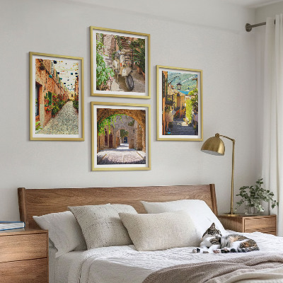 4 paveikslų rinkinys su rėmais Žavingos gatvės ir pica