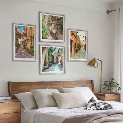 4 paveikslų rinkinys su rėmais Žavingos Italijos gatvės ir gėlės