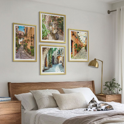 4 paveikslų rinkinys su rėmais Žavingos Italijos gatvės ir gėlės