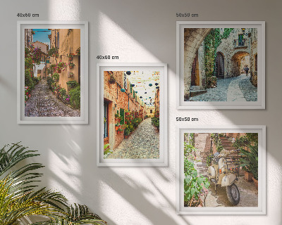 4 paveikslų rinkinys su rėmais Žavingos Italijos gatvės ir gėlės