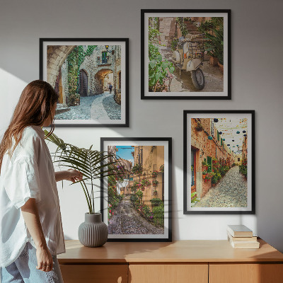 4 paveikslų rinkinys su rėmais Žavingos Italijos gatvės ir gėlės