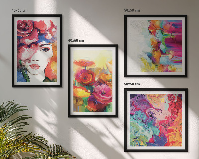 Paveikslų kompozicija ant sienos Intensyvių spalvų gėlių portretas