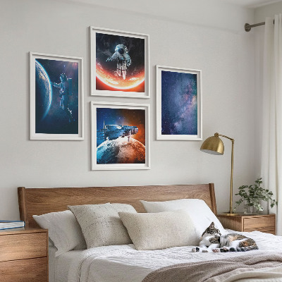 4 paveikslų rinkinys su rėmais Kosmoso astronautų žvaigždės