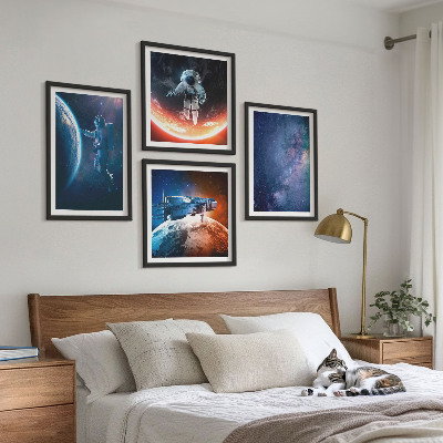 4 paveikslų rinkinys su rėmais Kosmoso astronautų žvaigždės