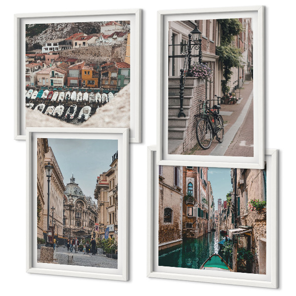 4 paveikslų rinkinys su rėmais Žavingos uostamiesčių gatvės