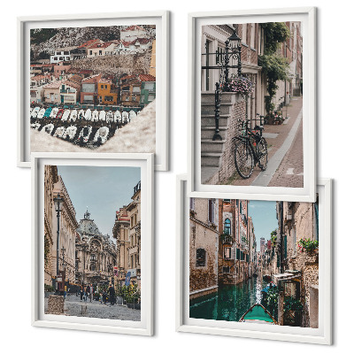 4 paveikslų rinkinys su rėmais Žavingos uostamiesčių gatvės
