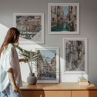 4 paveikslų rinkinys su rėmais Žavingos uostamiesčių gatvės