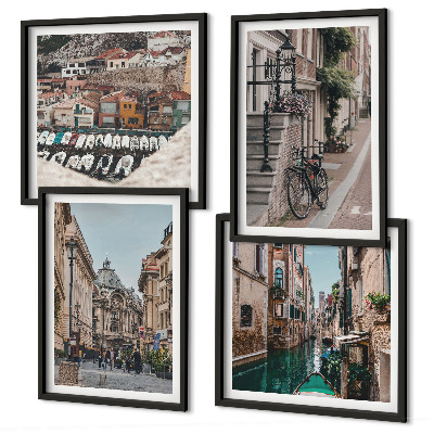 4 paveikslų rinkinys su rėmais Žavingos uostamiesčių gatvės