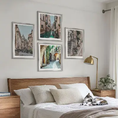 Venecijos gatvių vandens architektūra 4 paveikslų rinkinys su rėmais