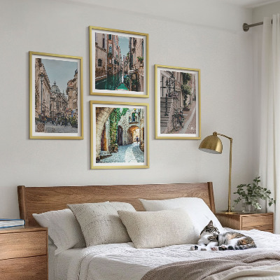 4 paveikslų rinkinys su rėmais Venecijos gatvių vandens architektūra