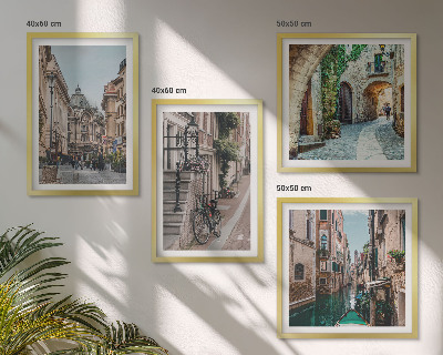 4 paveikslų rinkinys su rėmais Venecijos gatvių vandens architektūra