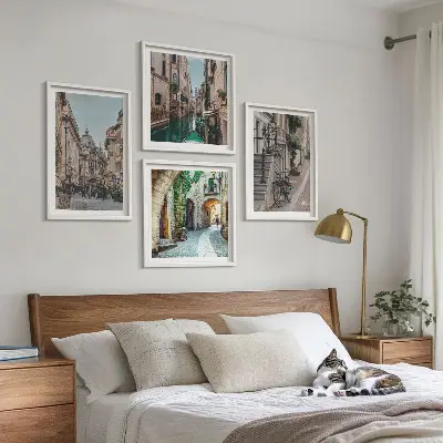 Venecijos gatvių vandens architektūra 4 paveikslų rinkinys su rėmais