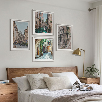 4 paveikslų rinkinys su rėmais Venecijos gatvių vandens architektūra