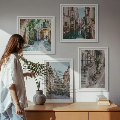Venecijos gatvių vandens architektūra 4 paveikslų rinkinys su rėmais