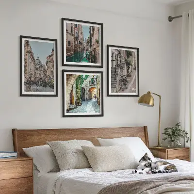 Venecijos gatvių vandens architektūra 4 paveikslų rinkinys su rėmais