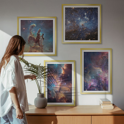 4 paveikslų rinkinys su rėmais Kosminiai žvaigždžių peizažai