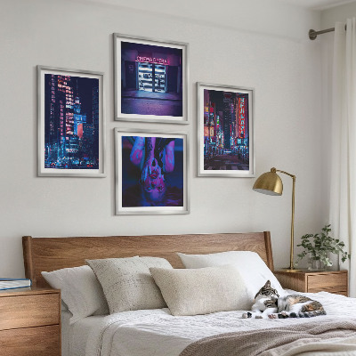 Daugiadalis paveikslas su rėmu Naktinis miestas su neoninėmis šviesomis