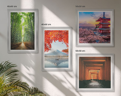 Daugiadalis paveikslas su rėmu Fudžio torii bambuko miškas Japonijoje