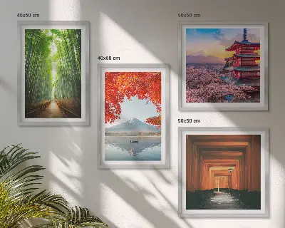 Daugiadalis paveikslas su rėmu Fudžio torii bambukų miške Japonijoje