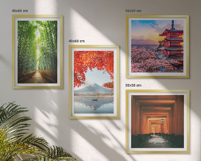 Daugiadalis paveikslas su rėmu Fudžio torii bambuko miškas Japonijoje