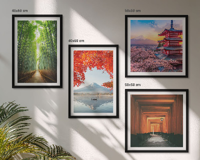 Daugiadalis paveikslas su rėmu Fudžio torii bambuko miškas Japonijoje
