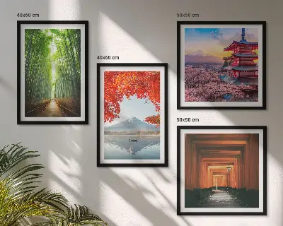 Daugiadalis paveikslas su rėmu Fudžio torii bambukų miške Japonijoje