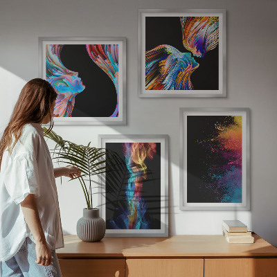 4 paveikslų rinkinys su rėmais Spalvingos abstrakcijos, veidai, formos