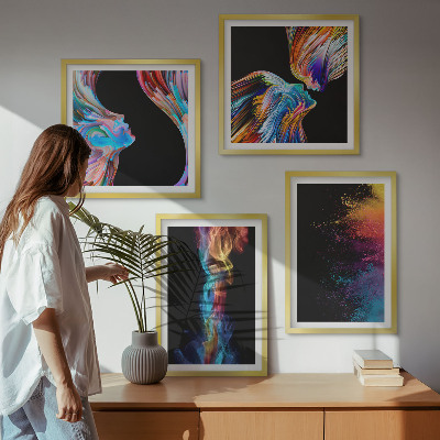 4 paveikslų rinkinys su rėmais Spalvingos abstrakcijos, veidai, formos