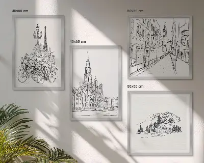 Miesto vaizdų paveikslų rinkinys 4 paveikslai su rėmais