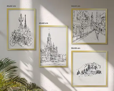 Miesto vaizdų paveikslų rinkinys 4 paveikslai su rėmais