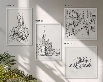 Miesto vaizdų paveikslų rinkinys 4 paveikslai su rėmais