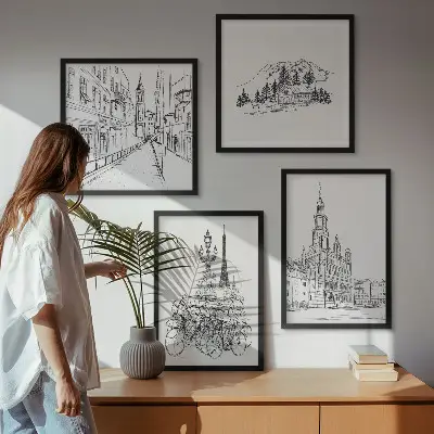 Miesto vaizdų paveikslų rinkinys 4 paveikslai su rėmais