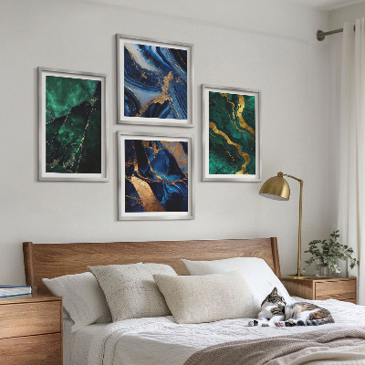 4 paveikslų rinkinys su rėmais Elegantiški akmenų raštai